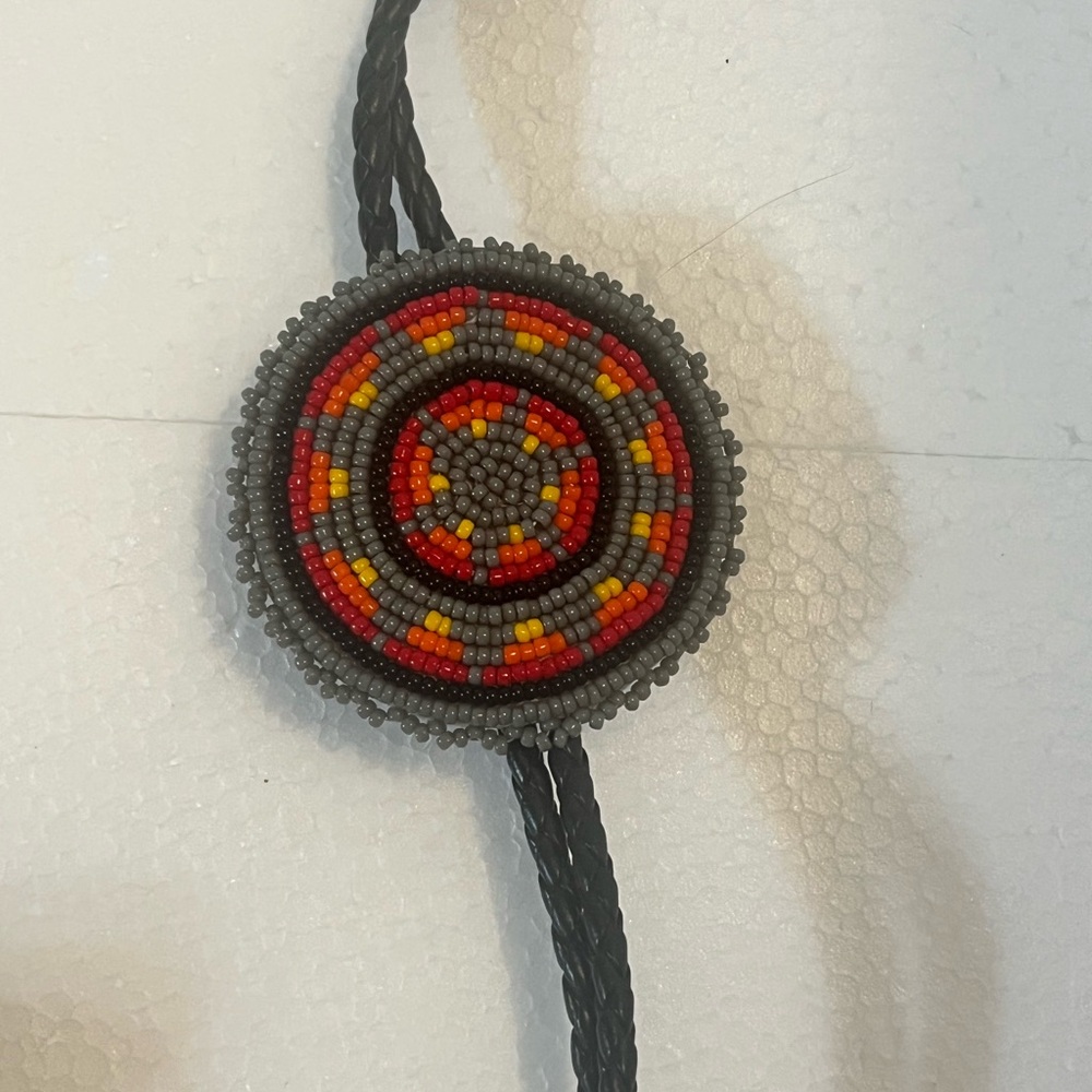 Native American Bolo Tie Circle Of Life 20 In. Beaded Braded Leather Handmade